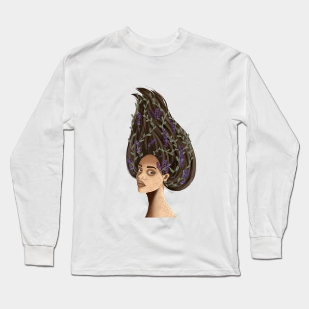 African american woman fairy nymph freckles unique design Long Sleeve T-Shirt by Nastya Li